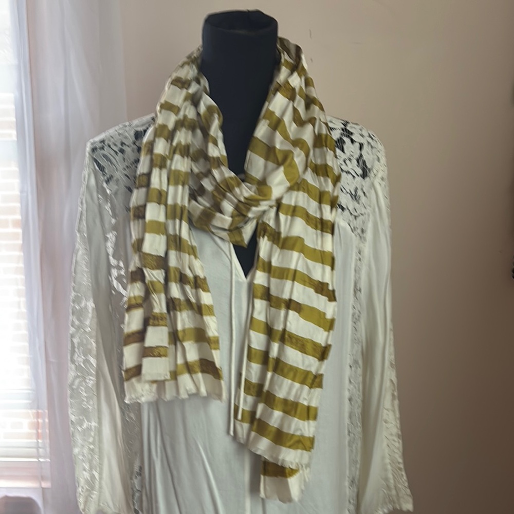 J. Crew Gold and White Striped Scarf